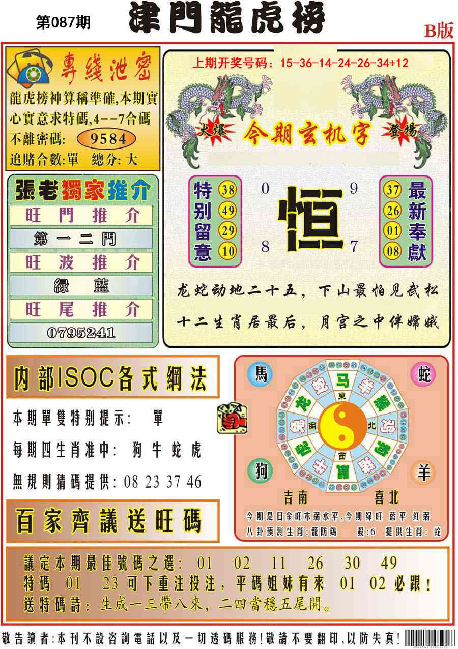 087期津门龙虎榜B[图]